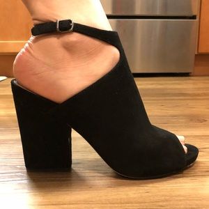 Size 7.5 black suede heels.
